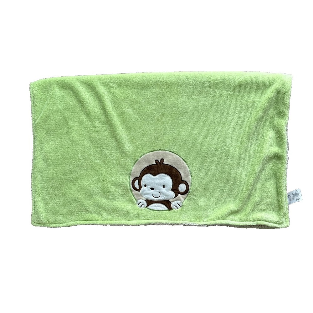 Beansprouts Baby Blanket Green Monkey Sherpa Backing